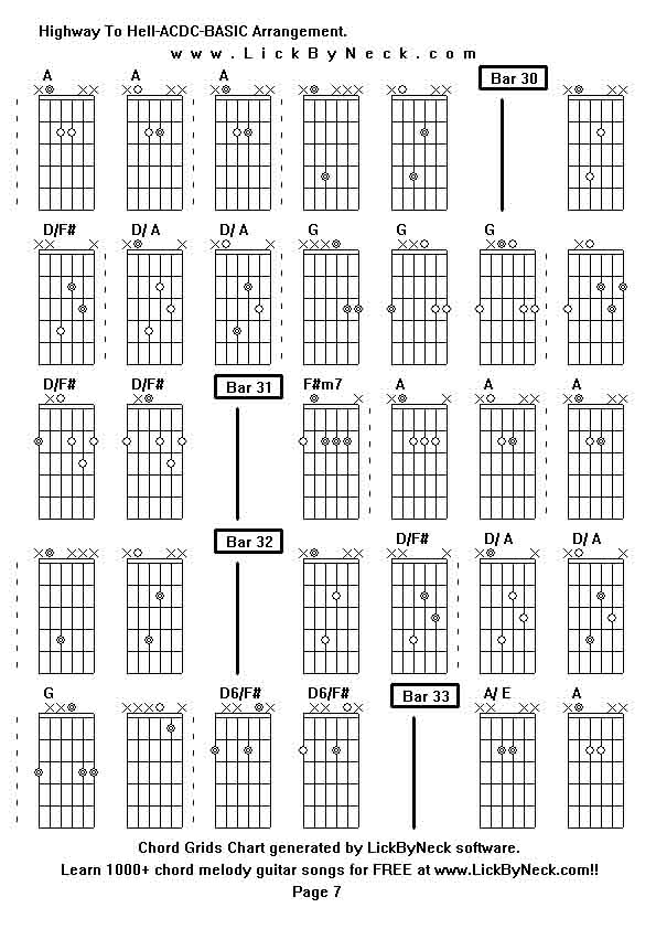 Chord Grids Chart of chord melody fingerstyle guitar song-Highway To Hell-ACDC-BASIC Arrangement,generated by LickByNeck software.